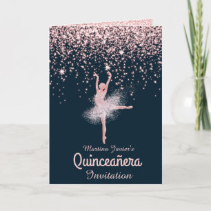 Custom Foto Rose Gold Glitzer Quinceañera mit Einladung