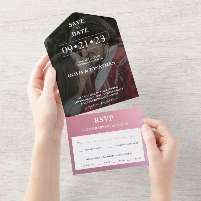 Custom Foto Rose Gold Glitzer Save the Date UAWG All In One Einladung (Abreißen)