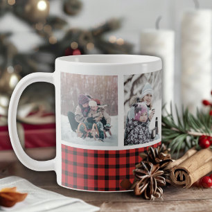 Custom Foto Rot und Black Buffalo Karierter Urlaub Kaffeetasse