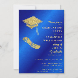 Custom Foto Royal Blue and Gold Graduation Party Einladung