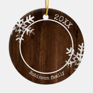 Custom Foto Rustic Wood Snowflake Keramik Ornament