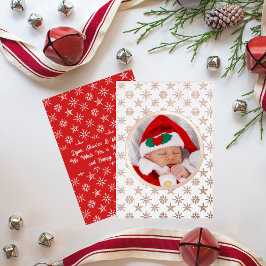 Custom Foto Santa Baby Snowflakes White Red Gold Folien Feiertagskarte