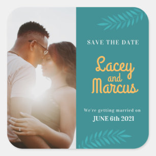 Custom Foto Save the Date Hochzeit Quadratischer Aufkleber