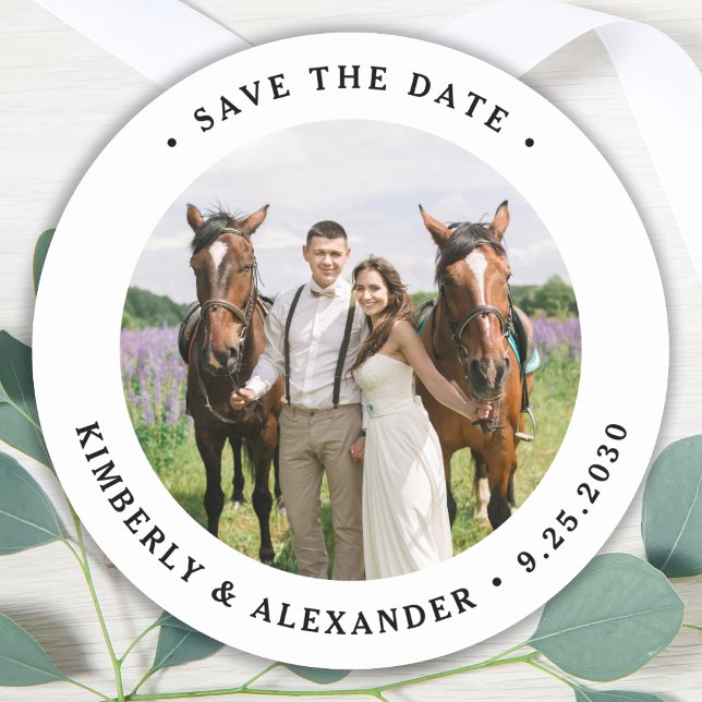 Custom Foto Save the Date Hochzeit Runder Aufkleber (Von Creator hochgeladen)