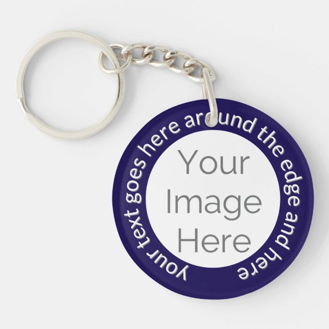Custom Foto Schlüsselanhänger - Round Text on Navy (Vorderseite)