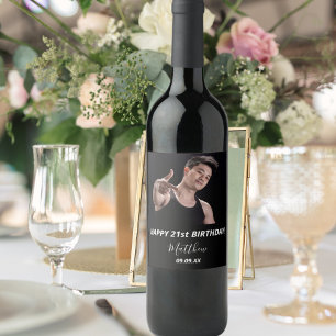 Custom Foto Schwarz-weiß Geburtstagsparty Weinetikett