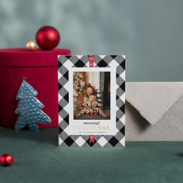 Custom Foto Schwarz-weiß Tartan Kariert Xmas Folien Feiertagskarte