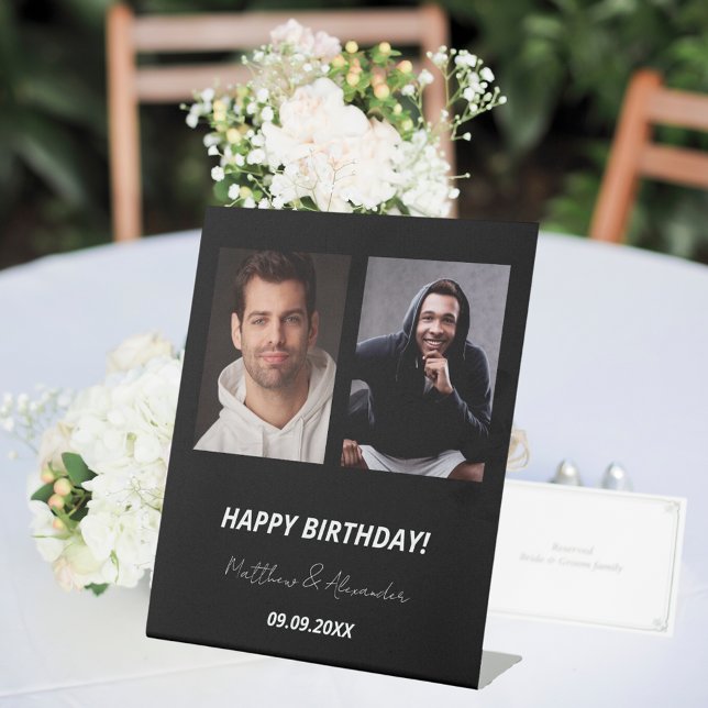 Custom Foto Schwarz-weiße Freunde Geburtstag Sockelschild (Von Creator hochgeladen)