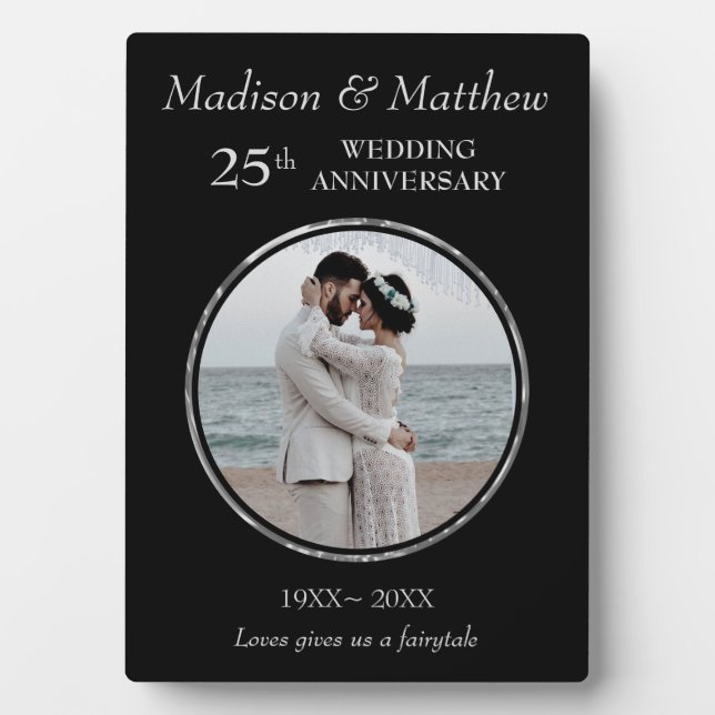 Custom Foto Silver & Black Anniversary Plaque Fotoplatte (Vorderseite)