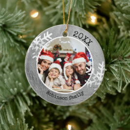 Custom Foto Silver Paint Rustic Snowflake Keramik Ornament