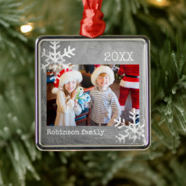 Custom Foto Silver Snowflakes Ornament Aus Metall
