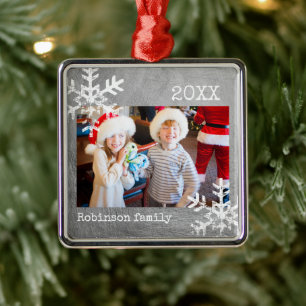 Custom Foto Silver Snowflakes Ornament Aus Metall