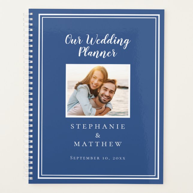 Custom Foto Simple Classic Blue & White Wedding Planer (Vorderseite)