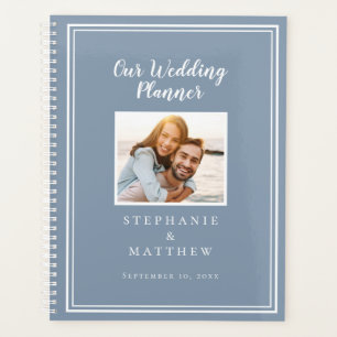 Custom Foto Simple Dusty Blue & White Wedding Planer