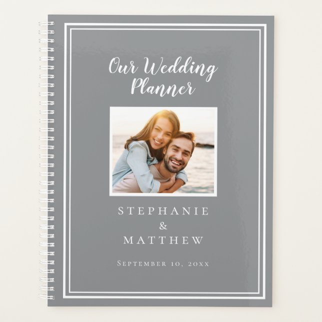 Custom Foto Simple Gray & White Wedding Planer (Vorderseite)