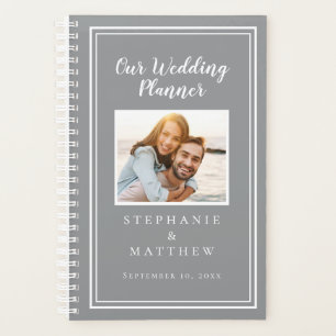 Custom Foto Simple Trendy Gray White Chic Wedding Planer