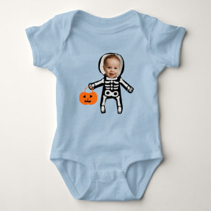 Custom Foto Skelett Halloween-Trick oder Behandlun Baby Strampler