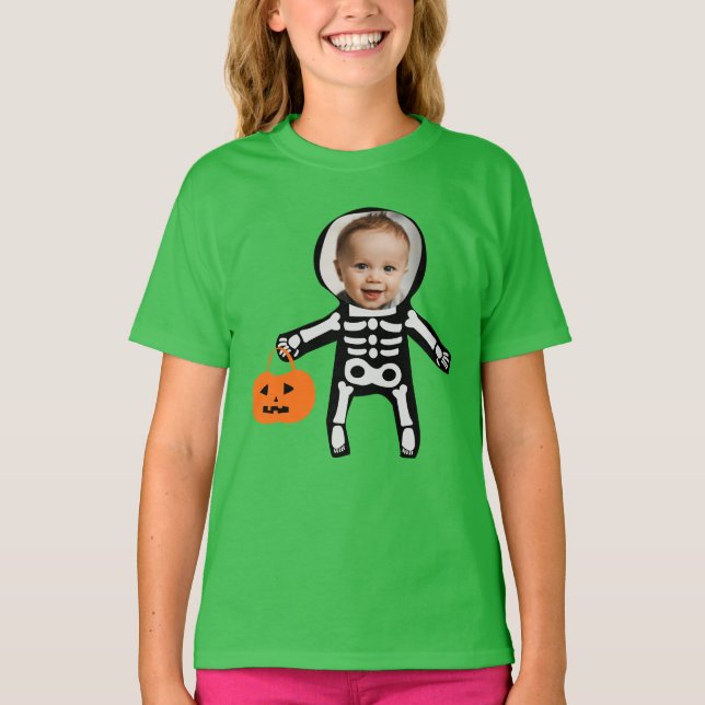 Custom Foto Skelett Halloween-Trick oder Behandlun T-Shirt (Vorderseite)