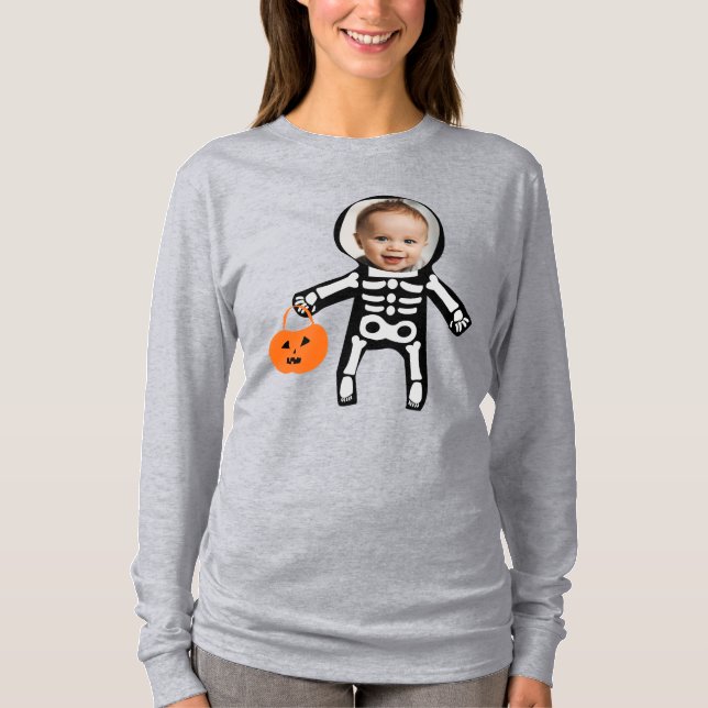Custom Foto Skelett Trick oder behandeln boo Hallo T-Shirt (Vorderseite)