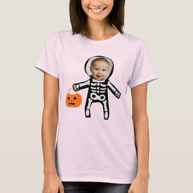 Custom Foto Skelett Trick oder behandeln Halloween T-Shirt (Vorderseite)