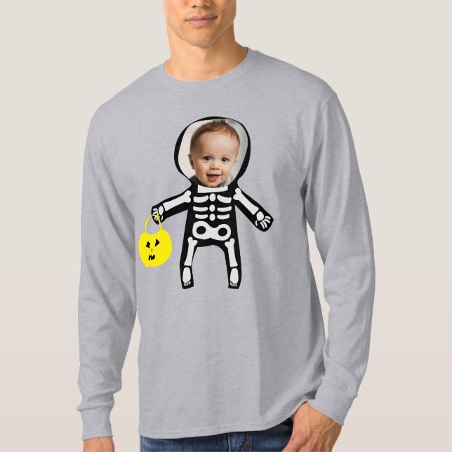 Custom Foto Skelett Trick oder behandeln Halloween T-Shirt (Vorderseite)