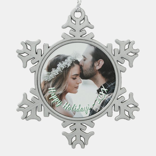 Custom Foto Snowflake Holiday Pewter Ornament (Vorderseite)
