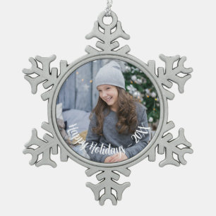 Custom Foto Snowflake Holiday Pewter Ornament