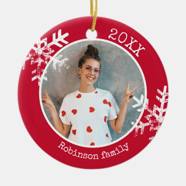 Custom Foto Snowflake Red Circle Ornament (Vorne)