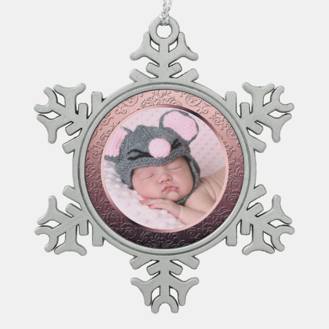 Custom Foto Snowflake Weihnachtsschmuck Schneeflocken Zinn-Ornament (Vorderseite)