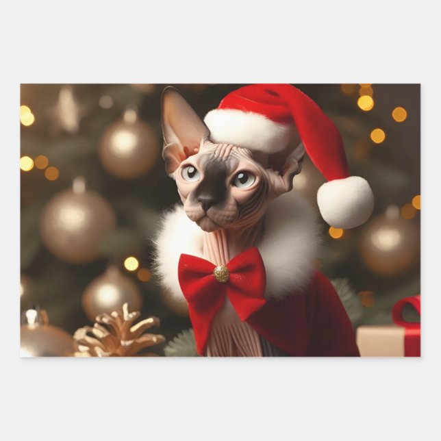 Custom Foto Sphynx Cat Weihnachtsgeschenk Geschenkpapier Set (Vorderseite)