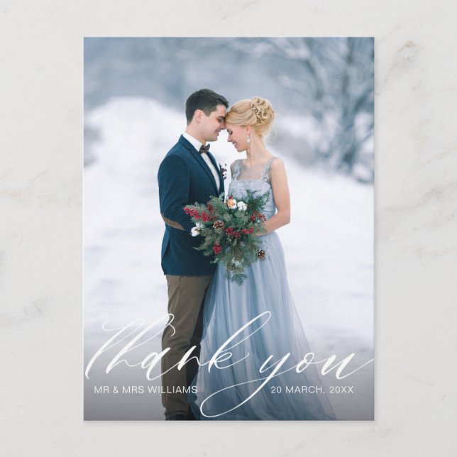 Custom Foto stylish Skript Hochzeit danke Postkarte (Vorderseite)