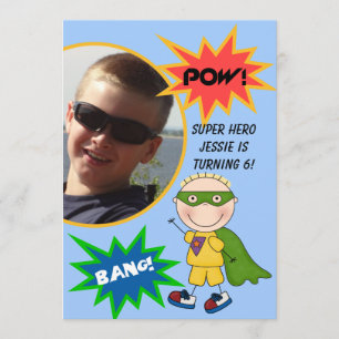 Custom Foto Super Hero Blond Boy Birthday Einladun Einladung