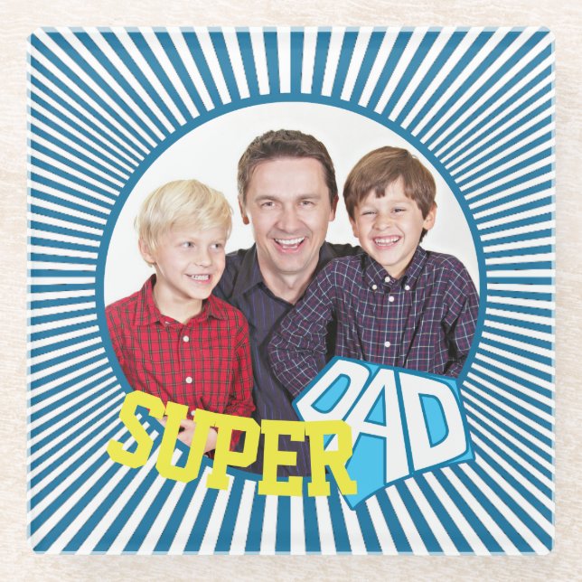 Custom Foto Super Vater Comic Book Glasuntersetzer (Vorderseite)