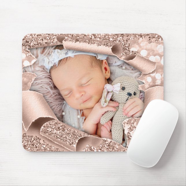 Custom Foto Sweet Baby Girl BOY Glitzer ROSE Mousepad (Mit Mouse)