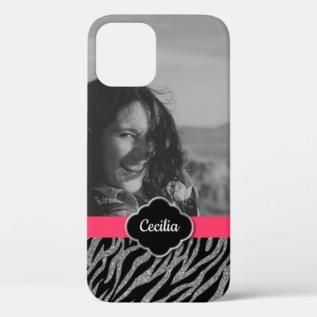Custom Foto Template Girly Pink Zebra Streifen Case-Mate iPhone Hülle (Rückseite)