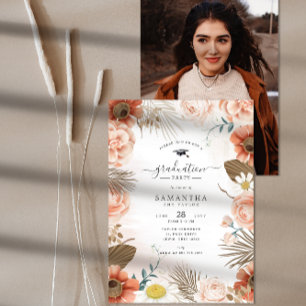 Custom Foto Terracotta Boho Graduation Party Einladung