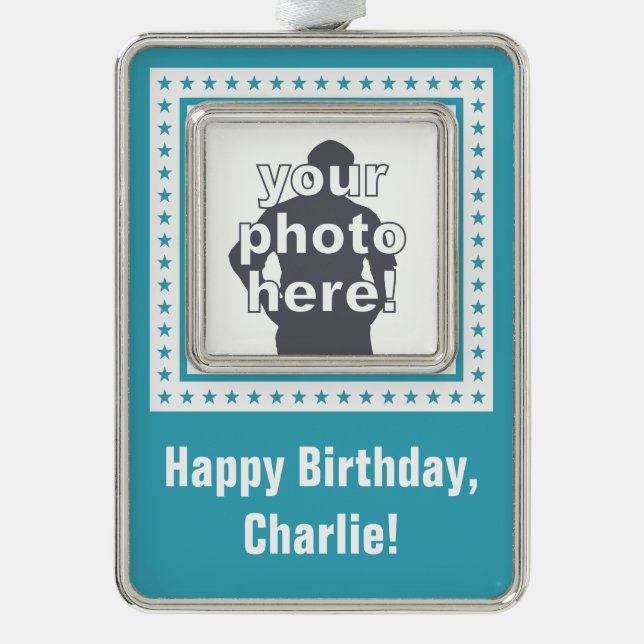 CUSTOM FOTO, TEXT & FARBZierdekoration Rahmen-Ornament Silber (Vorderseite)