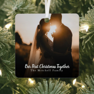 Custom Foto Text Paare Erste Weihnachten gemeinsam Ornament Aus Metall