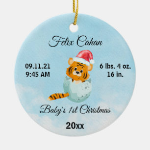 Custom Foto Tiger Baby's Boy First Christmas 2021 Keramik Ornament