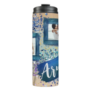 Custom Foto Tropical Navy Beach Glam Thermosbecher