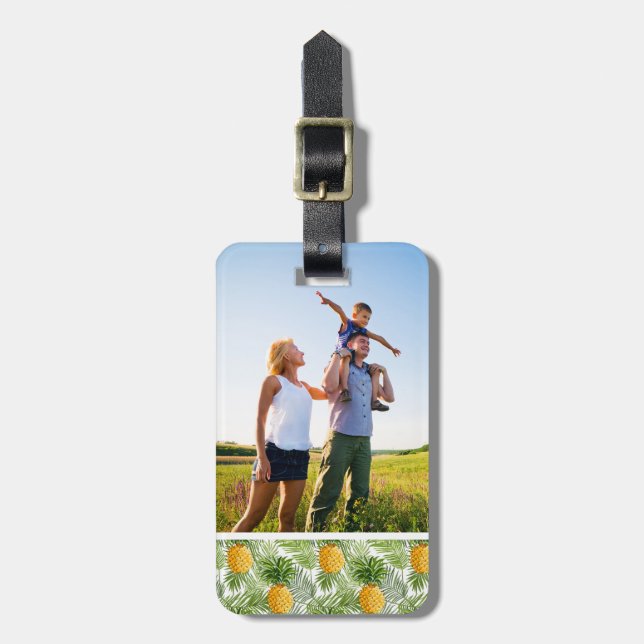 Custom Foto Tropical Palm Blätter & Ananas Gepäckanhänger (Vorderseite vertikal)