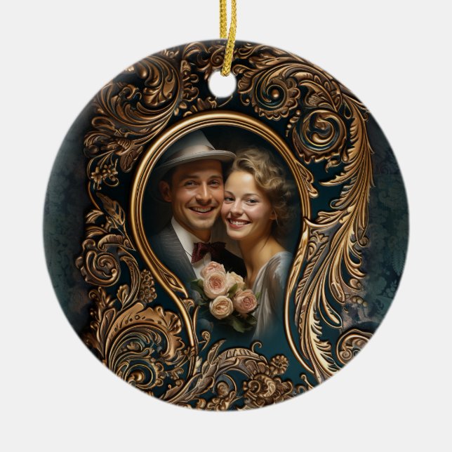 Custom Foto Verziertes Design Weihnachtsanhänger Keramik Ornament (Vorne)