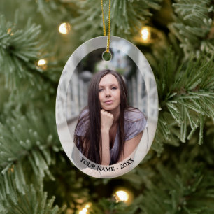 Custom Foto von Oval White Frame Christmas Ornamen Keramikornament