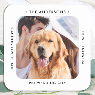 Custom Foto Wedding Rücksendeadresse Classic Quadratischer Aufkleber
