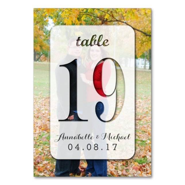 Custom Foto Wedding Tischnummer Card 19 (Vorderseite)