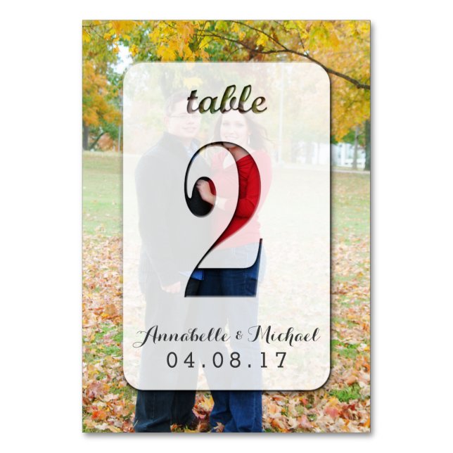 Custom Foto Wedding Tischnummer Card 2 (Vorderseite)