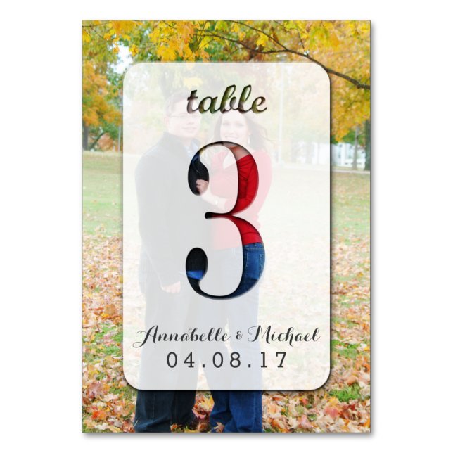 Custom Foto Wedding Tischnummer Card 3 (Vorderseite)