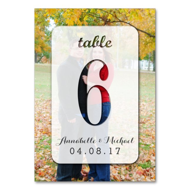Custom Foto Wedding Tischnummer Card 6 (Vorderseite)