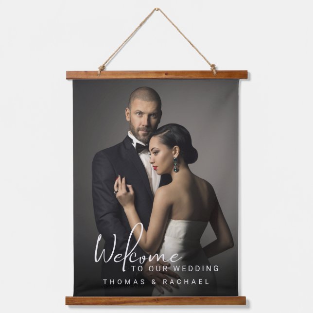 Custom Foto Wedding Welcome Wandteppich Mit Holzrahmen (Vorderseite)