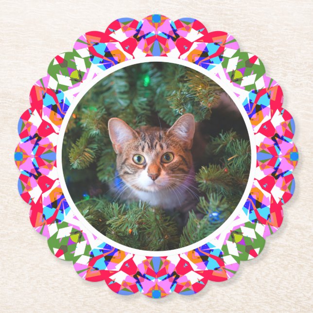 Custom Foto Weihnachts Cat Mama Mum Vater Farblich Untersetzer (Vorderseite)